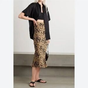 NEW! Anine Bing Bar Silk Skirt, Painterly Leo Black/Tan Gold, Size XS, MSRP $322